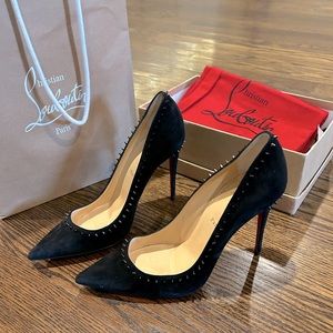Christian Louboutin Anjalina 100 Black Suede with Spikes 40.5